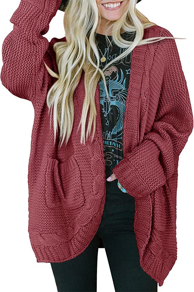 Women's Oversized Batwing Cardigan Sweaters Chunky Cable Knit Long Sleeve Slouchy Solid Open Fron... | Amazon (US)