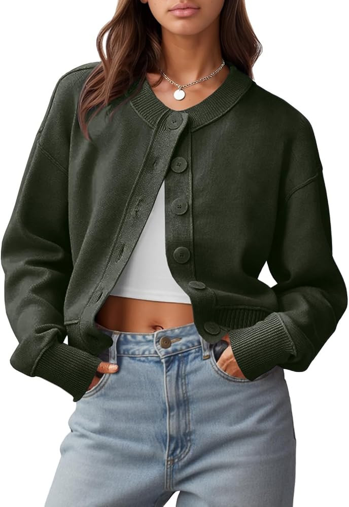 UNCLECAT Womens Cropped Cardigan Sweaters Casual Long Sleeve Crewneck Button Down Knit Outerwear ... | Amazon (US)