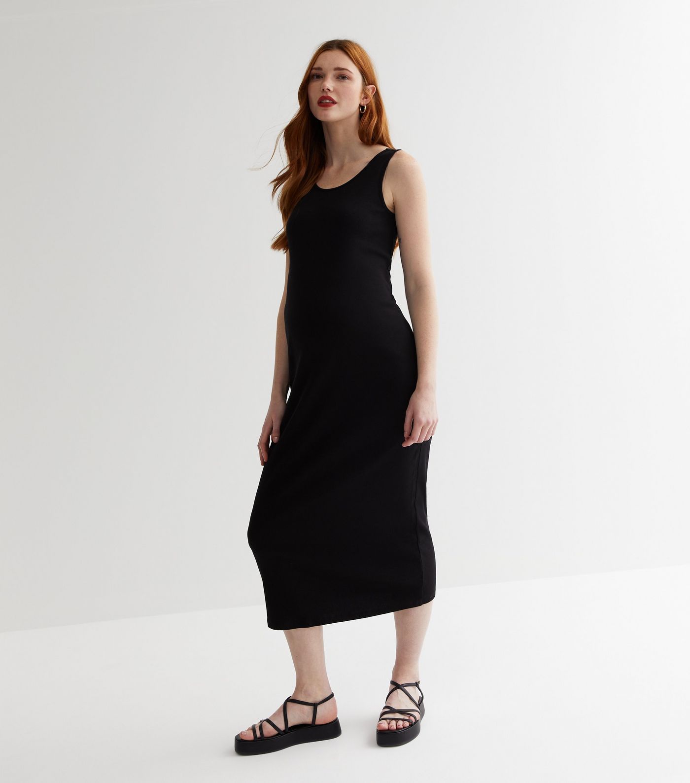 Maternity Black Ribbed Racer Midi Bodycon Dress
						
						Add to Saved Items
						Remove from... | New Look (UK)