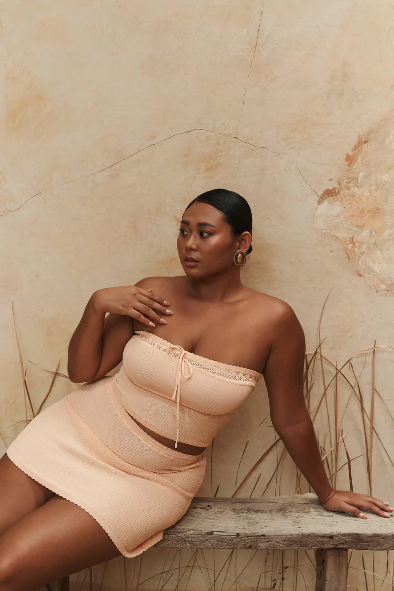 Kyra Waffle Knit Tube Top - Apricot | MESHKI US