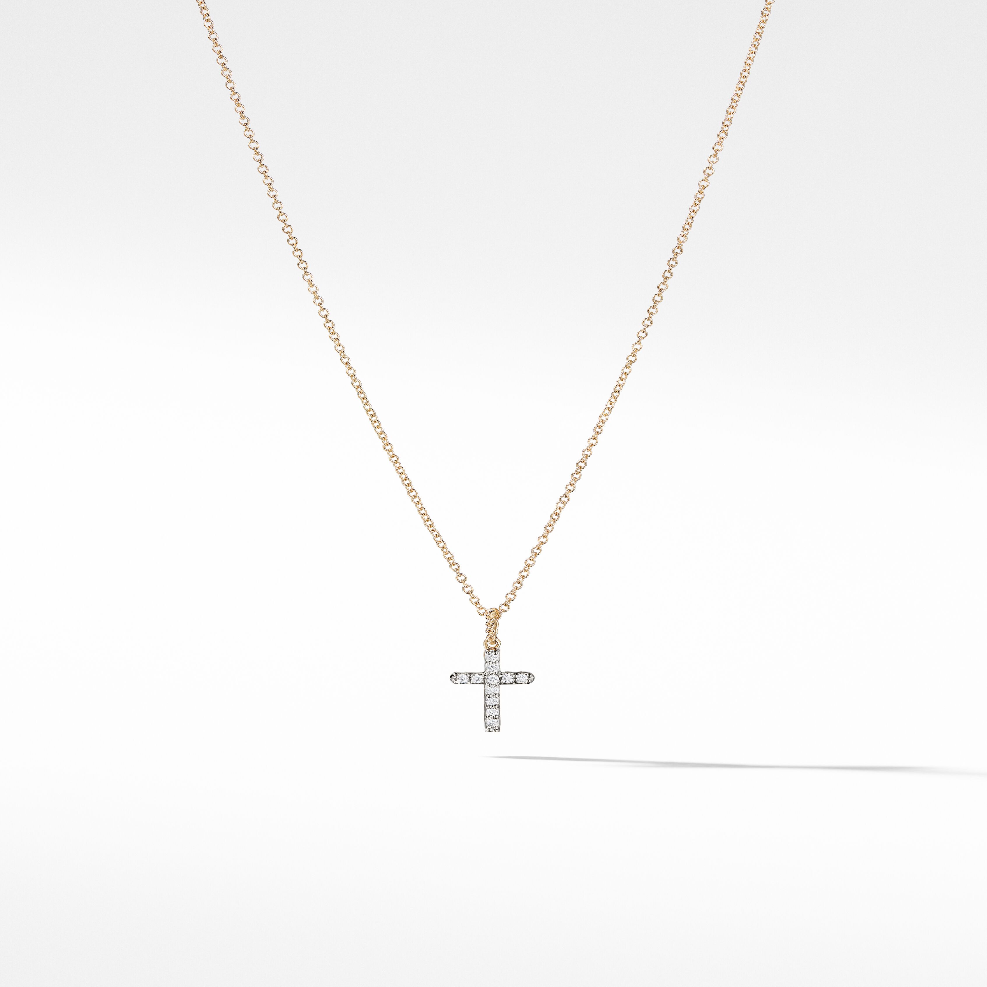 Cable Collectibles® Cross Necklace in 18K Yellow Gold with Pavé Diamonds | David Yurman