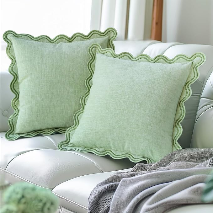 TINYSUN Green Decorative Scalloped Throw Pillow Covers Set of 2, Embroidered Scallop Wavy Design,... | Amazon (US)