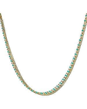 14K Gold Plated Stainless Steel Bohemian Dainty Blue Nanobeads Necklace for Women | Amazon (US)
