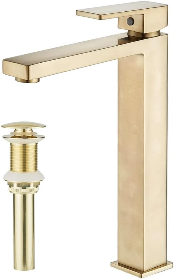 Tall Bathroom Faucet for Vessel Sink, NEWRAIN Modern Single Handle Brushed Gold Bathroom Vessel F... | Amazon (US)