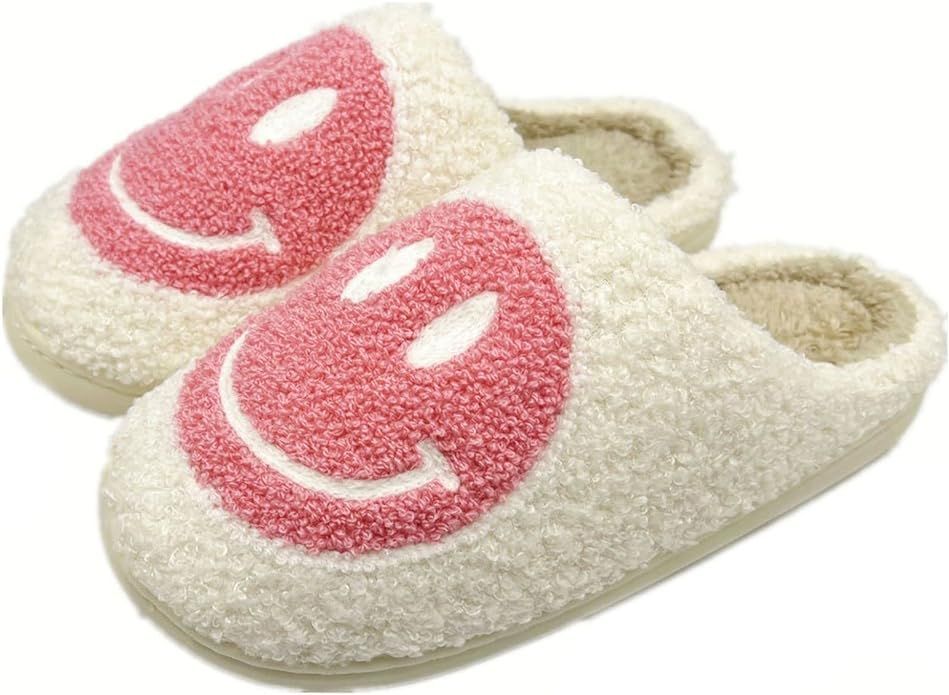 Retro Smiley Face Slippers, Comfort Indoor Outdoor Cozy Trendy Slip-on Slipper, Comfy Faux Fur Ho... | Amazon (US)