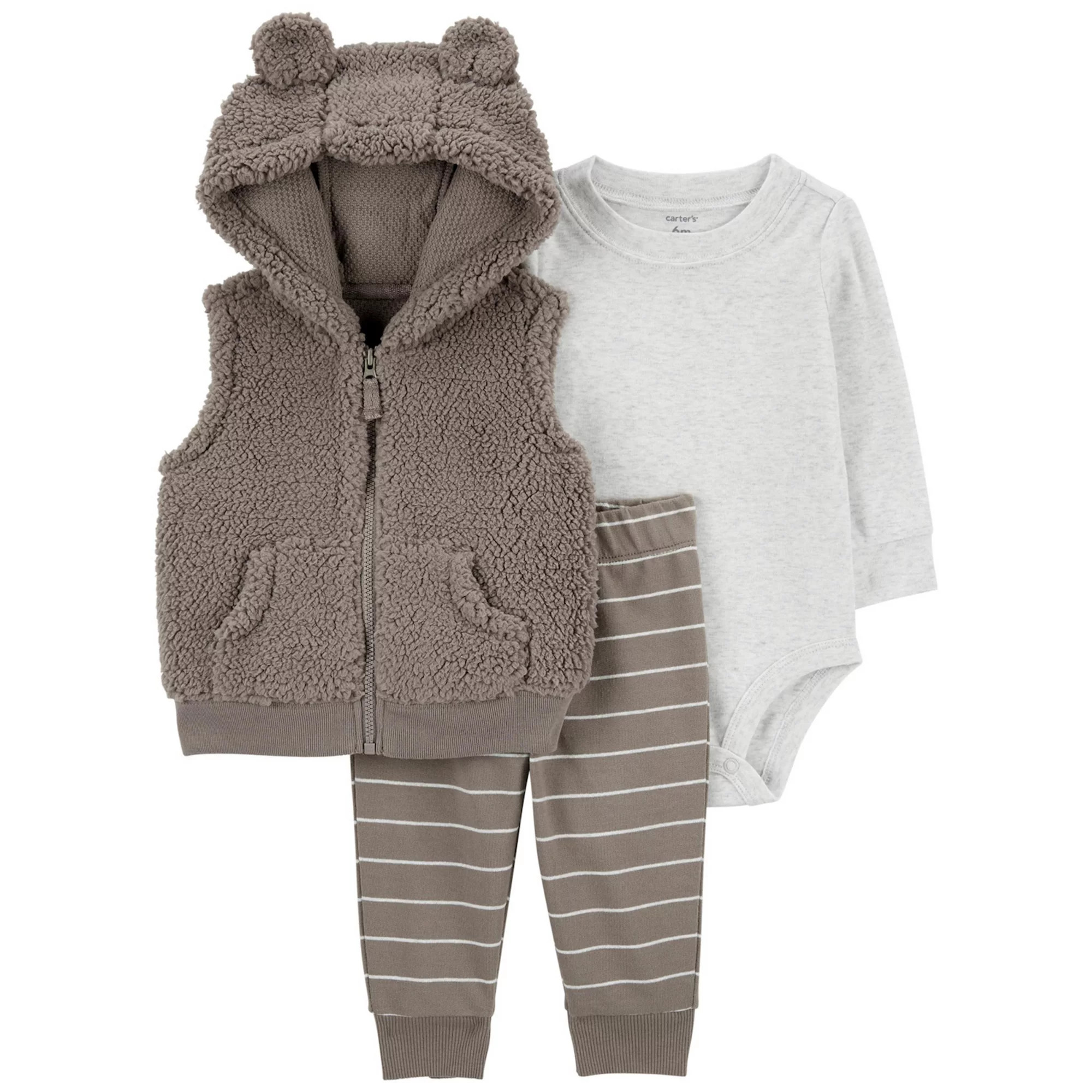 Baby Boy Carter's 3-Piece Sherpa Little Vest, Bodysuit & Pants Set | Kohl's