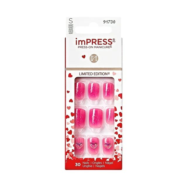 imPRESS Valentine Press-On Nails, No Glue Needed, Pink, Short Square, 33 Ct. | Walmart (US)