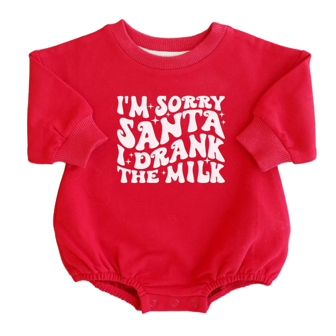 Christmas Sweatshirt Bubble Romper | Berry Red | Caden Lane