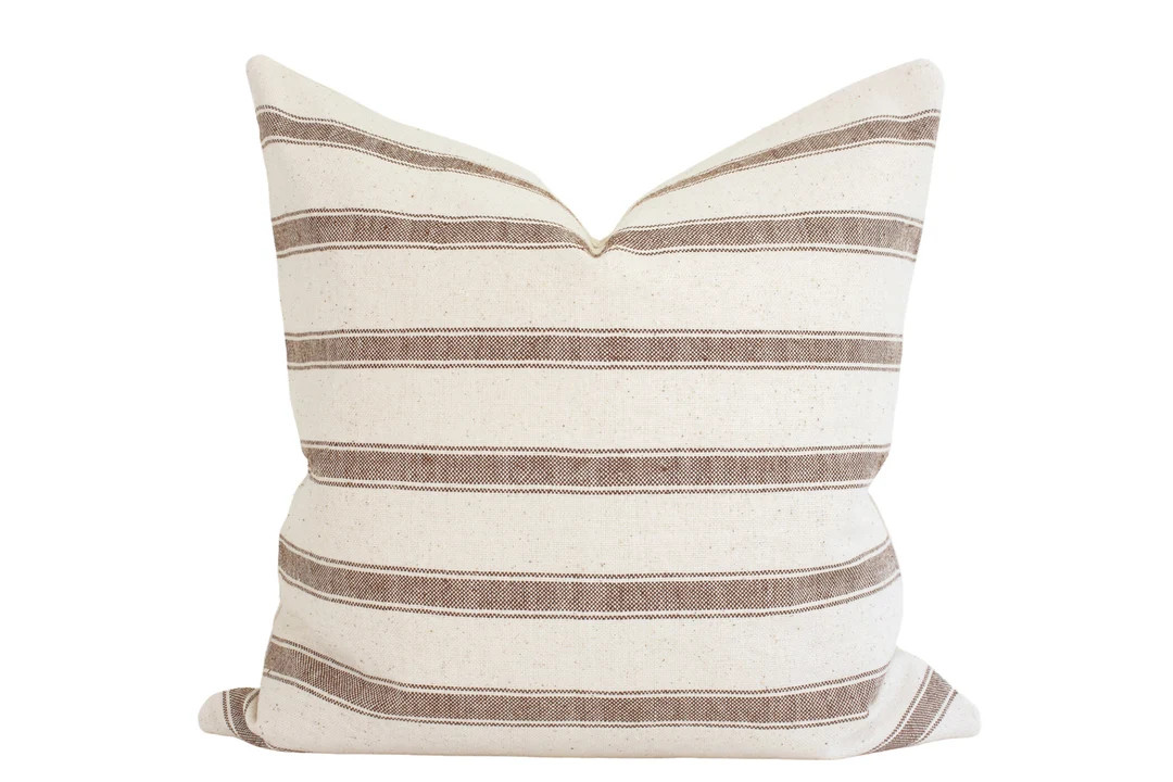 Indian Woven Striped Pillow Cover - Earth Brown and Ivory | Etsy (US)
