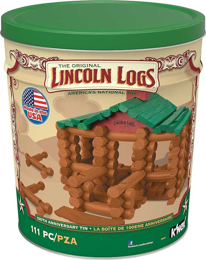 LINCOLN LOGS –100th Anniversary Tin-111 Pieces-Real Wood Logs-Ages 3+ - Best Retro Building Gif... | Amazon (US)