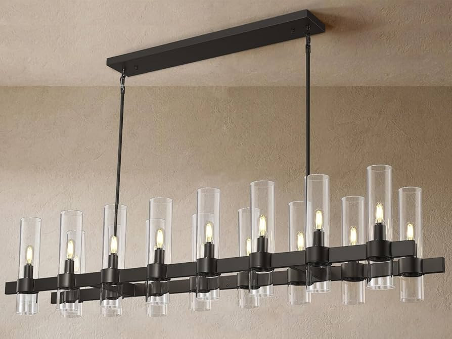 54" Black Rectangle Chandelier for Dining Room, 16-Light Modern Linear Chandeliers for Kitchen Is... | Amazon (US)