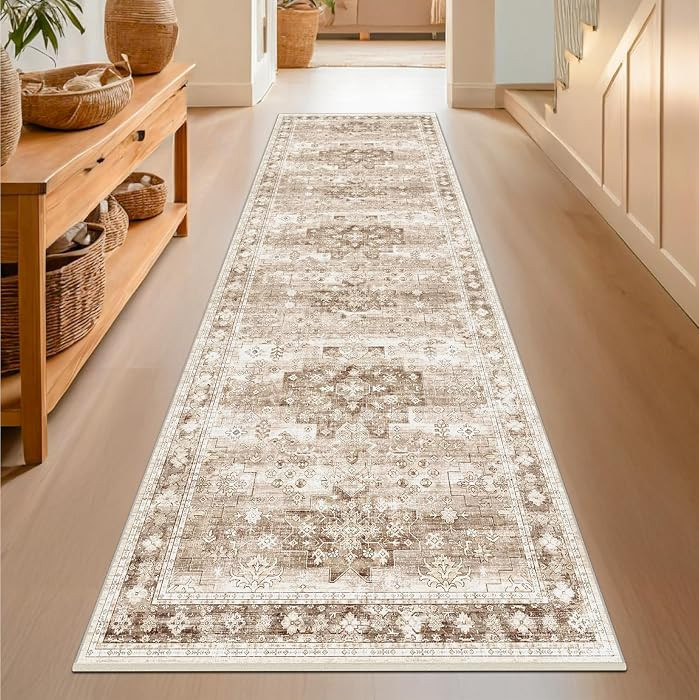 Beige Washable 2'6"x8' Wide Hallway Runners, Kitchen Runner Rug, Non-Slip & Stain Resistant Long ... | Amazon (US)