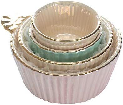 Fluted Handled Iridescent Gold Tone Cup Glossy Ceramic Measuring Cup Set of 4 | Amazon (US)