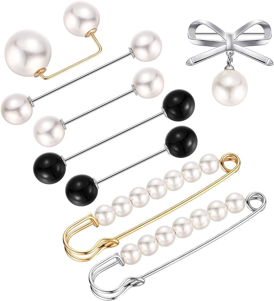 Jetec 8 Pieces Sweater Shawl Clips scarf collar pin Faux Pearl Brooch Pins, Safety Pins for Women... | Amazon (US)