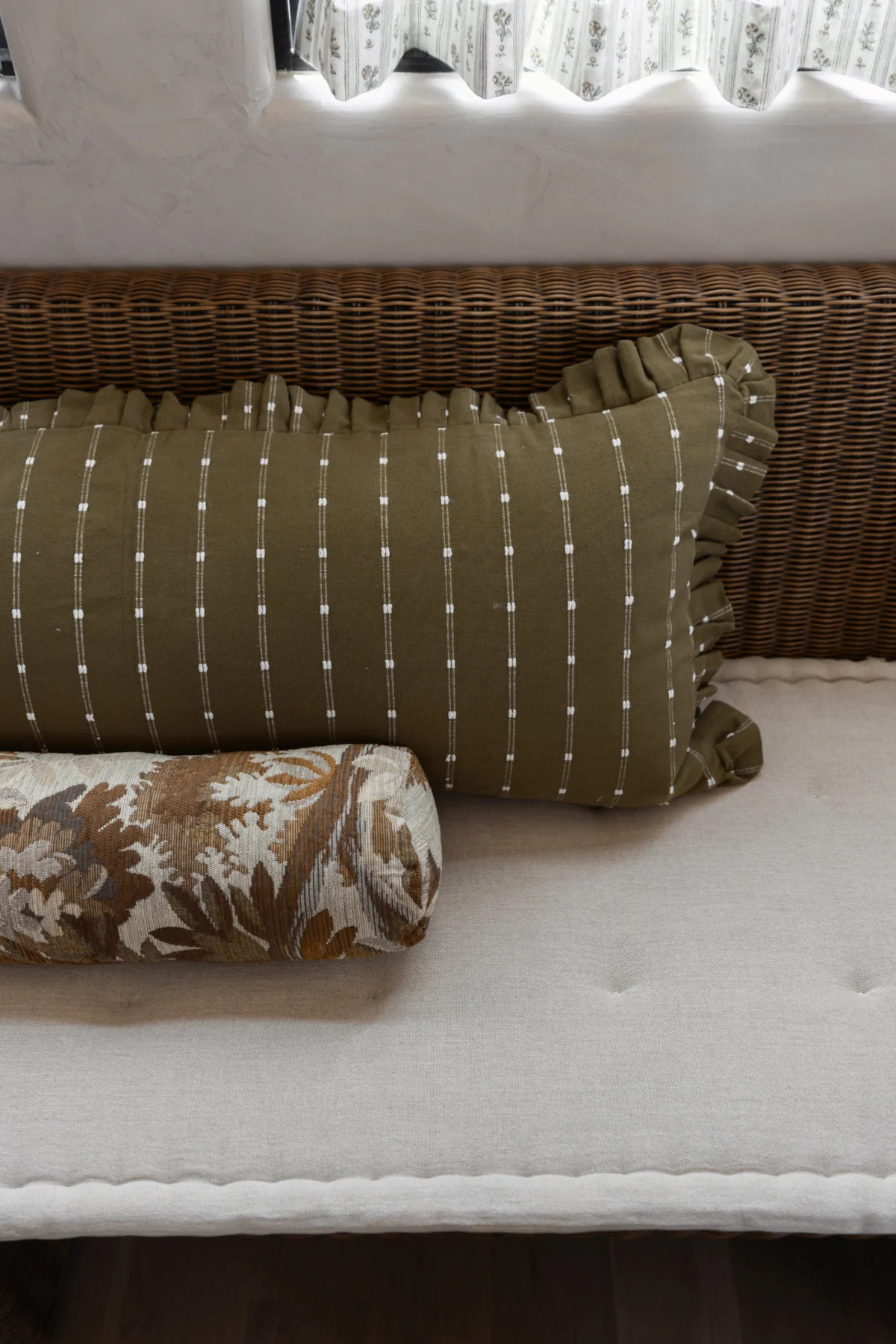 Oversized Ruffle Bolster Pillow - Dark Green - 18"x43" | THELIFESTYLEDCO