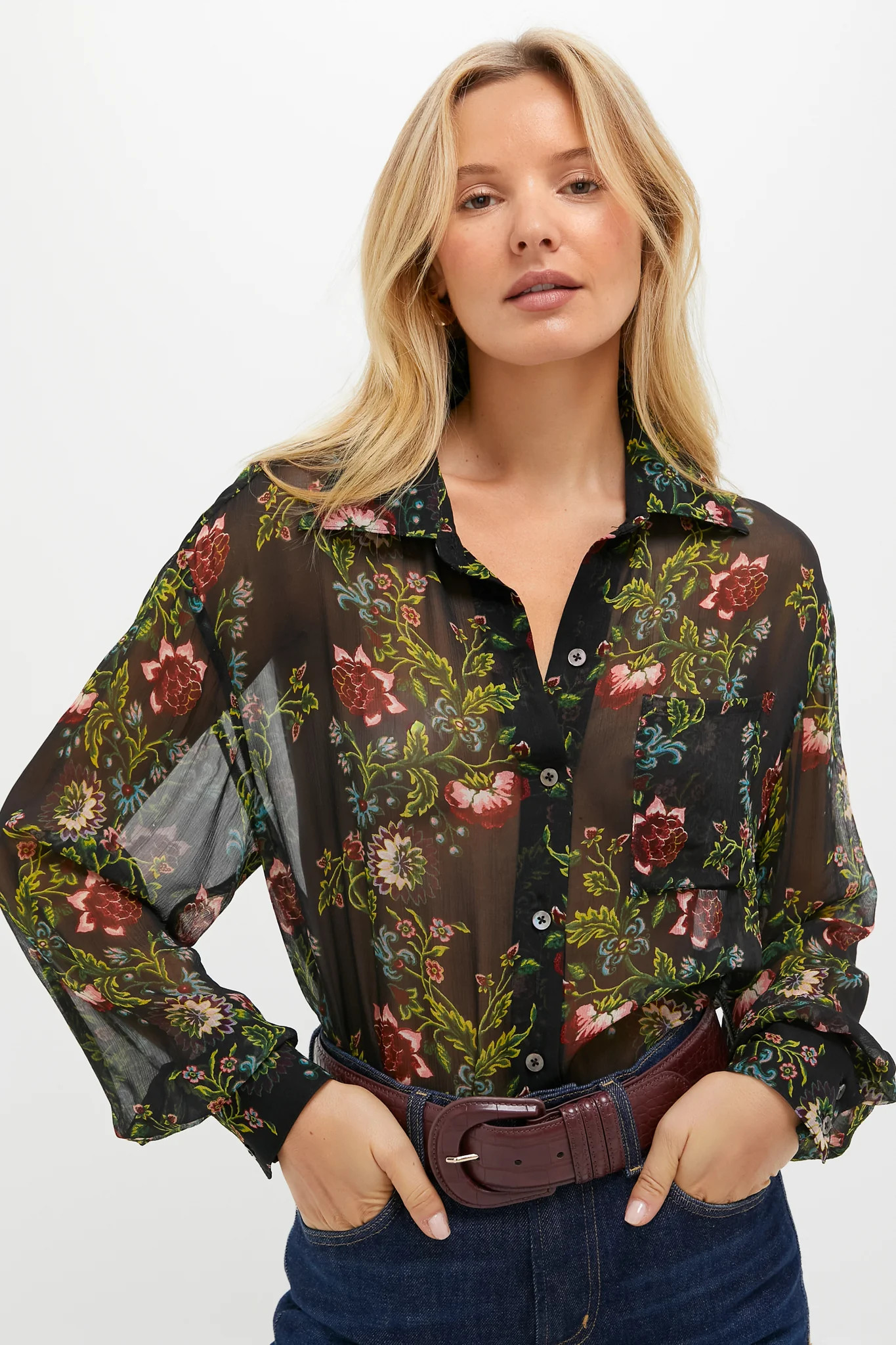 Midnight Moonflower Sheer Alysse Blouse | Tuckernuck (US)