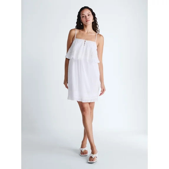Scoop Women’s Flowy Cotton Mini Dress with Lace Trim, Sizes XS-XXL | Walmart (US)