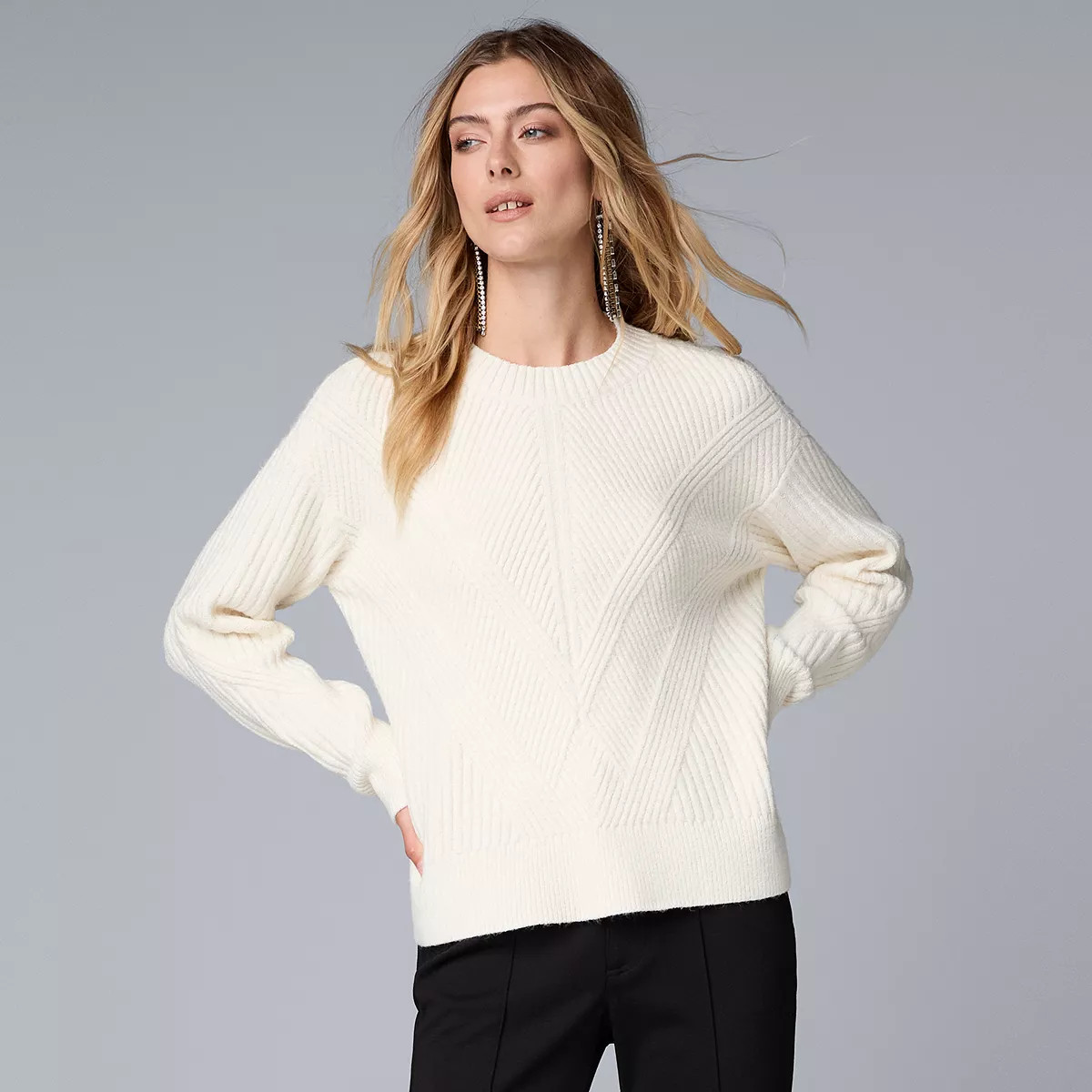 Women's Simply Vera Vera Wang Directional Rib Pullover Sweater | Kohl's