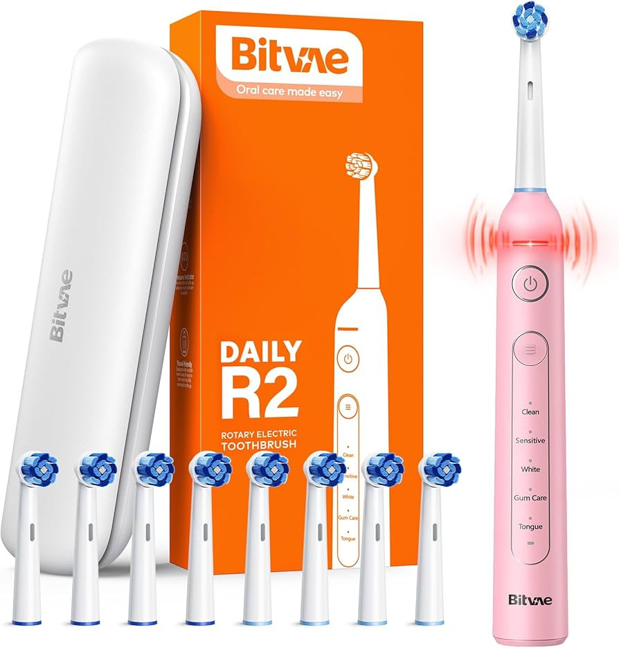 Bitvae R2 Rotating Electric Toothbrush for Adults with 8 Brush Heads, 5 Modes Rechargeable Power ... | Amazon (US)