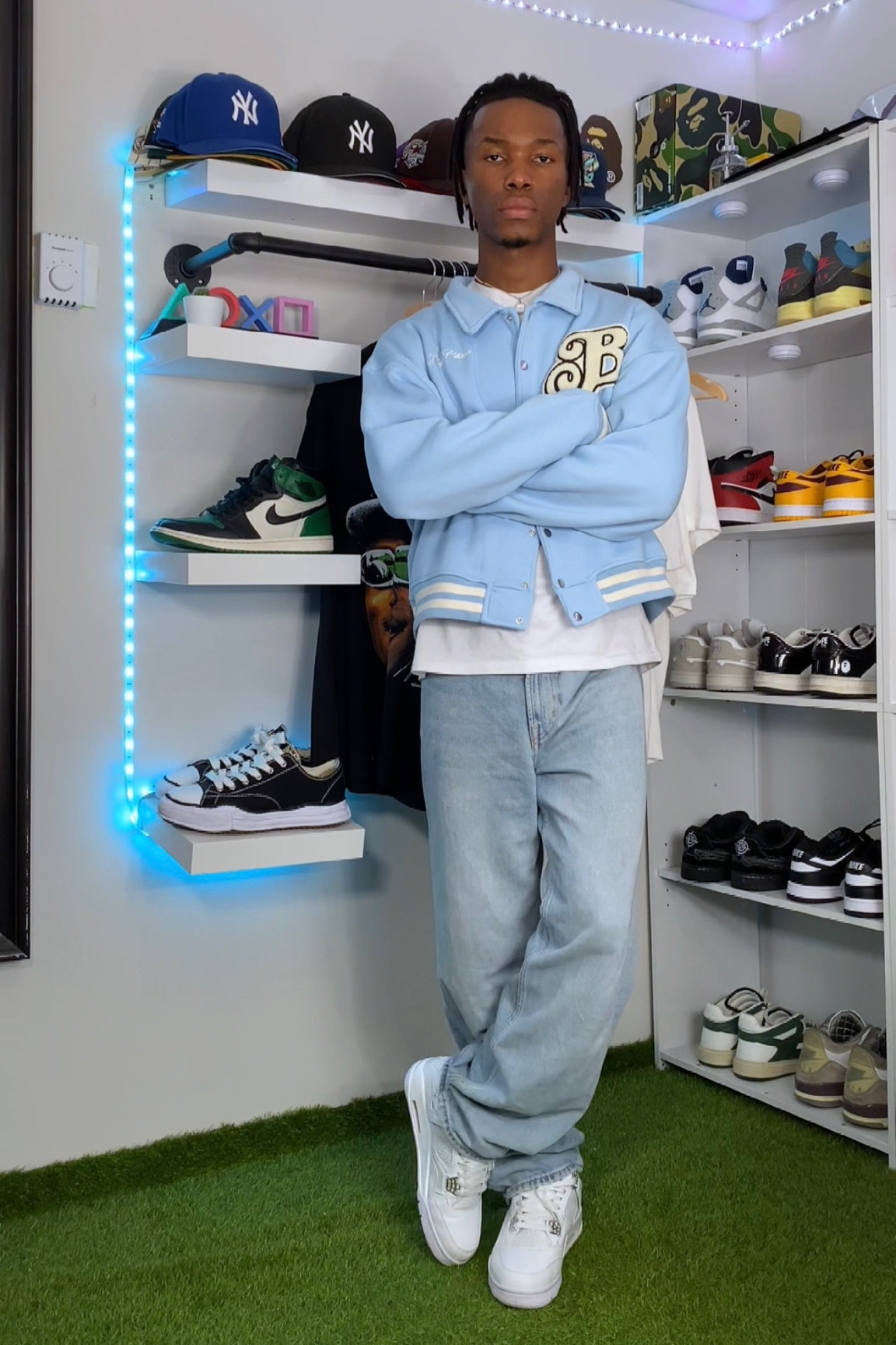 Casual light blue tones outfit 
Varsity + washed Jeans 

#LTKSeasonal #LTKmens #LTKU