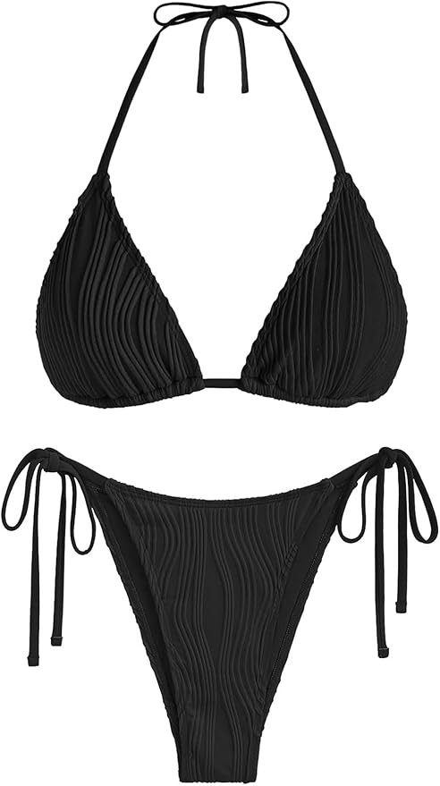 ZAFUL Triangle Bikini for Women 2 Piece Halter Bikini Sets Sexy High Cut Bathing Suit Side Tie Wa... | Amazon (US)