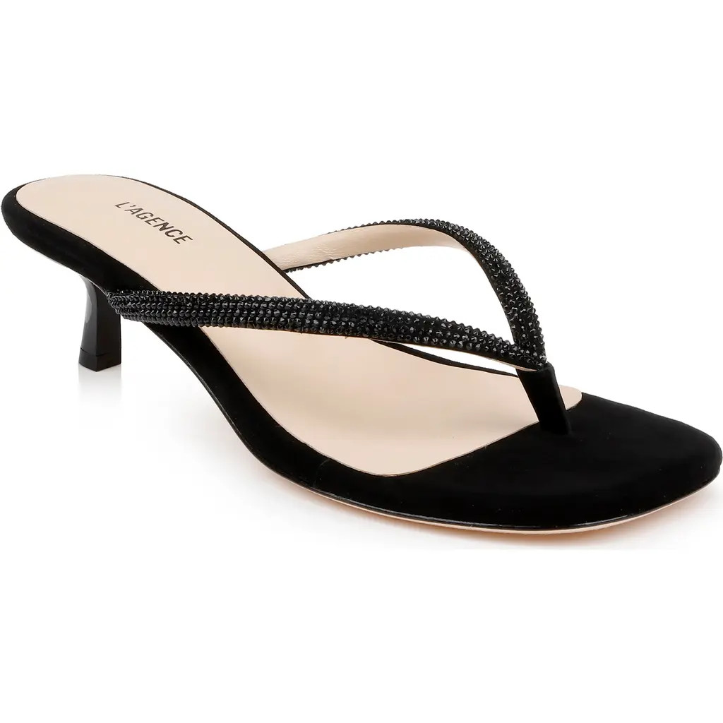L'AGENCE Hortense Kitten Heel Sandal in Black Suede at Nordstrom Rack, Size 9 | Nordstrom Rack