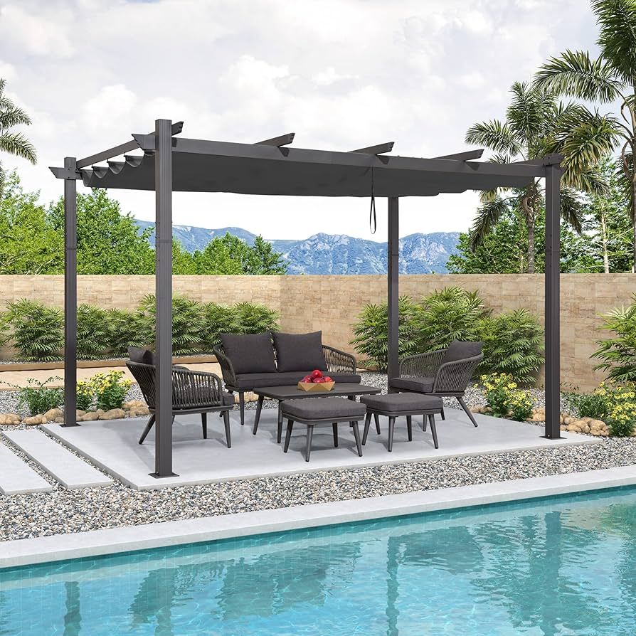 PURPLE LEAF 10' X 13' Outdoor Retractable Pergola with Sun Shade Canopy Patio Metal Shelter for P... | Amazon (US)