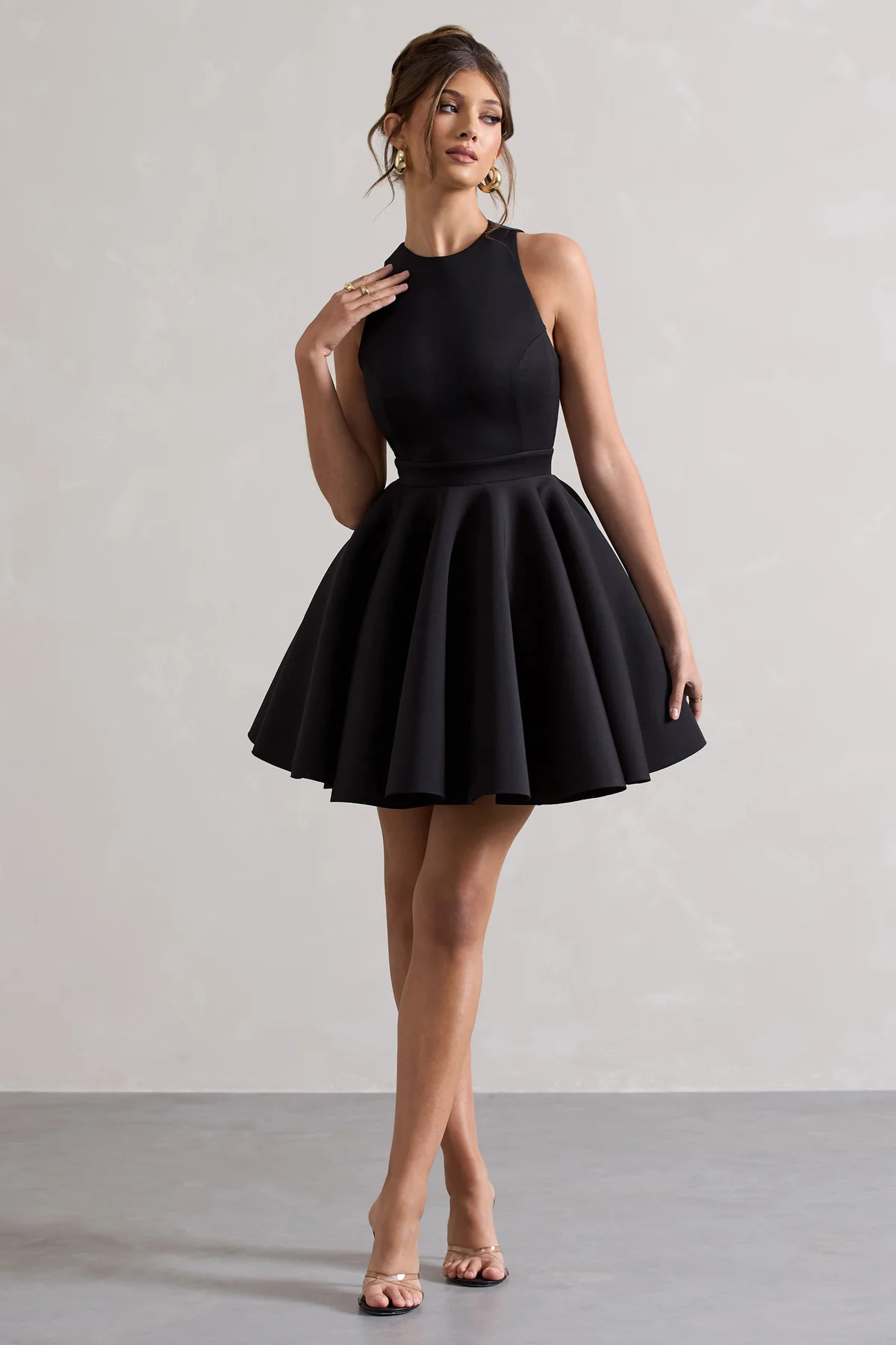 Waverly | Black Racer-Neck Sleeveless Skater Mini Dress | Club L London