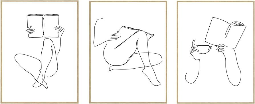 UDP-Auto 3 Pieces Minimalist Line Wall Art Abstract Women Body Drawing Poster Reading Book Art Ca... | Amazon (US)