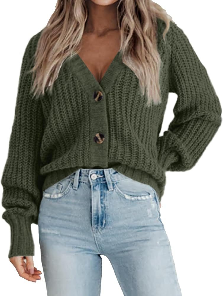 Zeagoo Women's 2023 Fall Chunky Knit Cardigans Open Front Long Sleeve V Neck Button Loose Cardiga... | Amazon (US)
