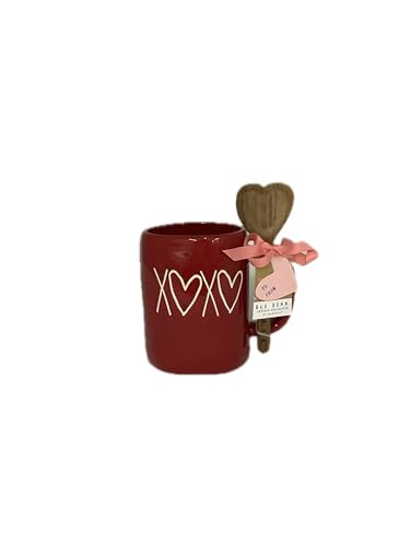 Rae Dunn Valentine's Day Red Coffee Mug, XOXO with Wooden Heart Spoon | Amazon (US)
