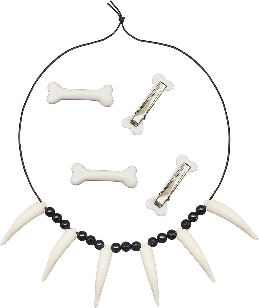Pandecor Halloween Costume Set,Bone Necklace and 4 Pieces Bone Hair Clips for Girls and Women | Amazon (US)