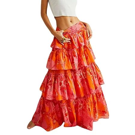Women s Layered Ruffle Long Maxi Skirts Multi-Layers Vintage Loose Fit Cake Skirts Princess Fairy Sk | Walmart (US)