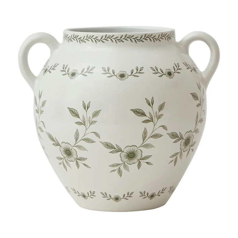My Texas House 8" Green Double Handle Ceramic Floral Vase | Walmart (US)