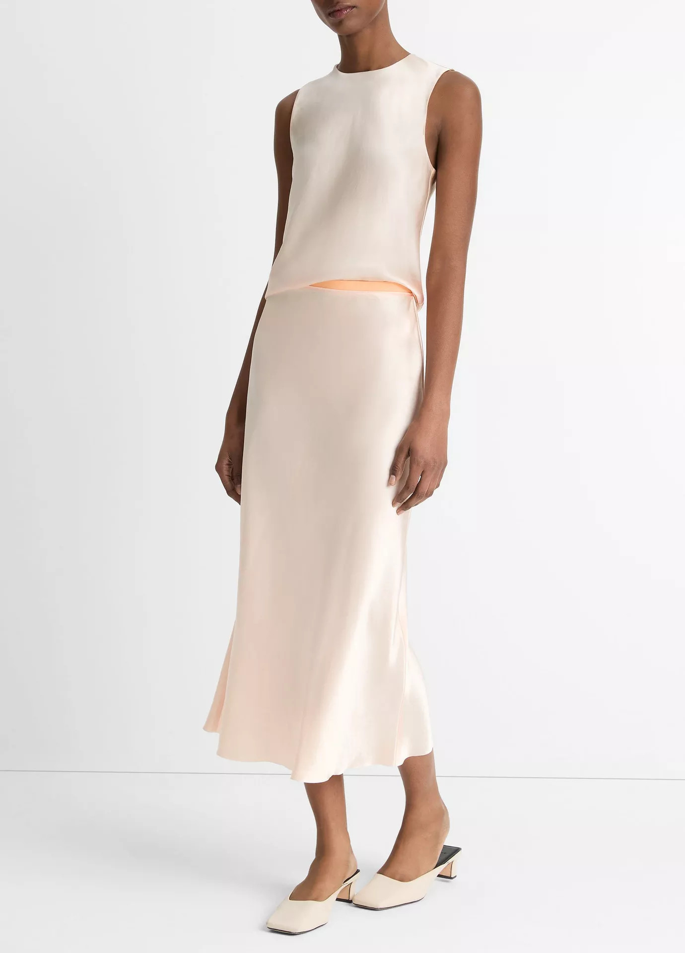 Contrast-Waistband Satin Bias Skirt | Vince LLC