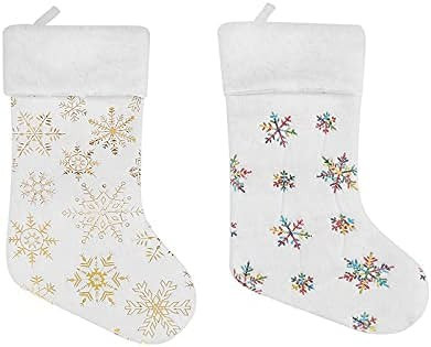 4 Pack White Plush Christmas Stocking, 18" White Large Xmas Stockings with Gold Snowflake for Chr... | Amazon (US)