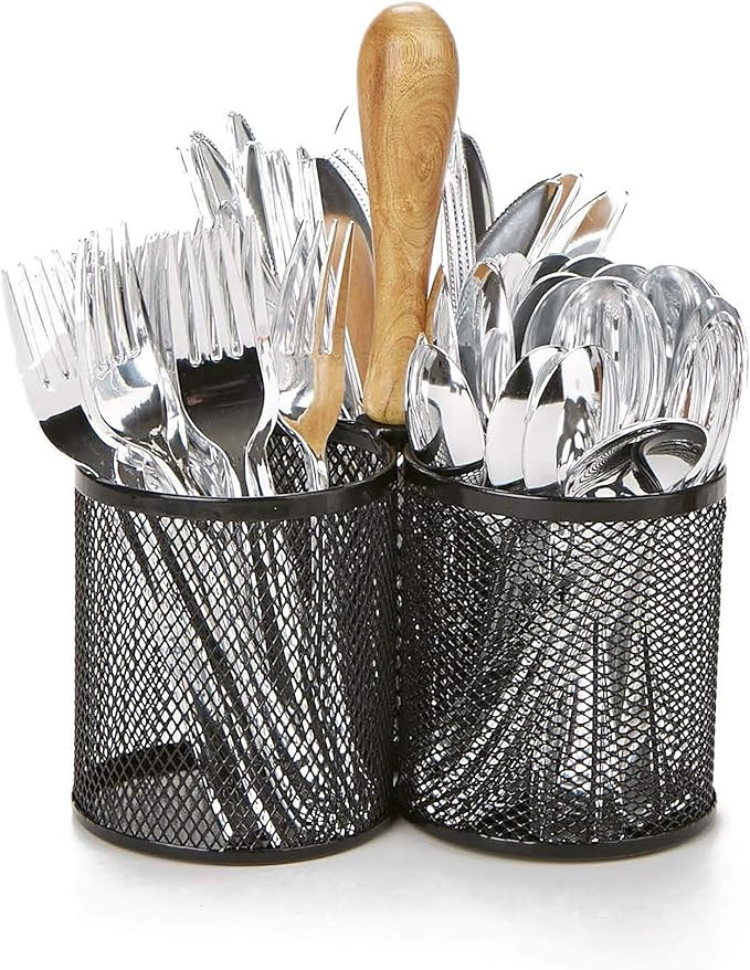 Mind Reader Metal Utensil Caddy, Silverware Organizer, Cutlery Holder, 3-Section, Silver | Amazon (US)