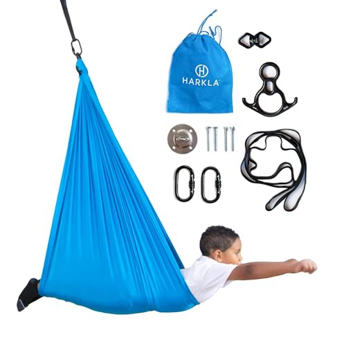 Harkla Sensory Swing - Indoor Sensory Swing for Kids - Sensory Toys - Comes with Heavy Duty Hardware and Soft Nylon Fabric for Calming Effect, Holds Up to 135kg (Blue, 110" - Swing Swivel) | Amazon (US)