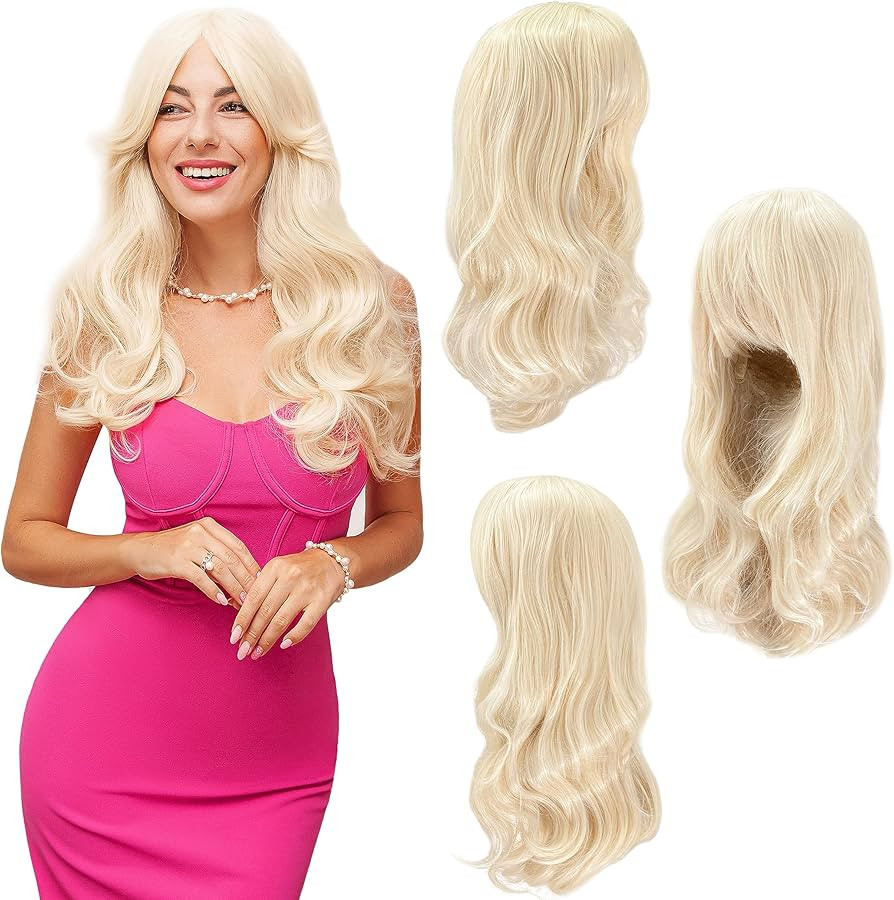 Watt's Wigs - Blonde Wavy 28" Long Hair Wig - Movie Quality Costume Blond Doll Barber Wig with St... | Amazon (US)