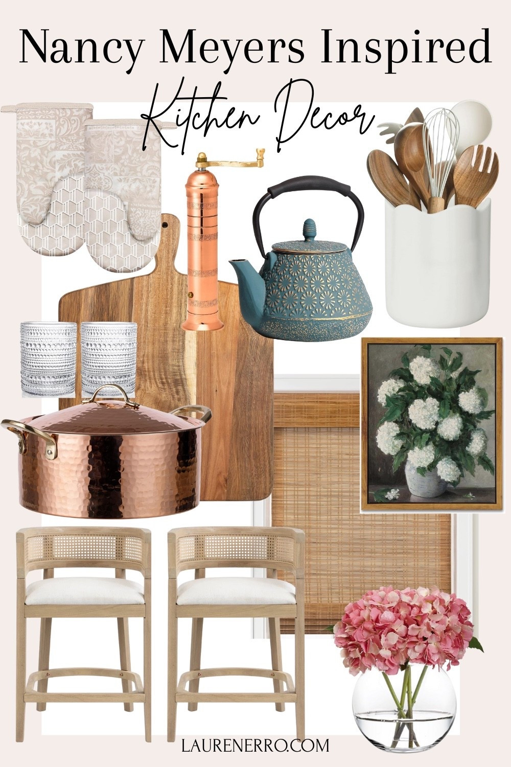 Nancy Meyers kitchen decor ideas
.
.
.
Copper cookware, tea kettle, floral art, white oak barstools, pepper mill, kitchen art, glass vase

#LTKFindsUnder50 #LTKFindsUnder100 #LTKHome