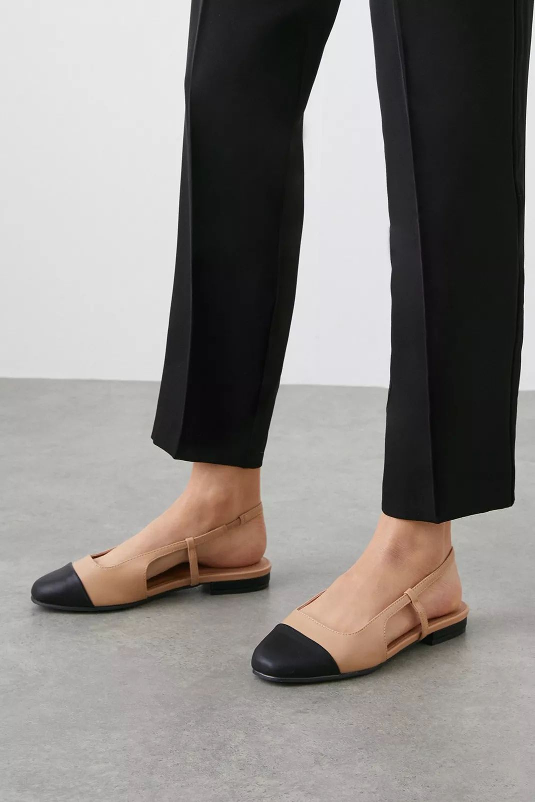 Wide Fit Penelope Slingback Toe Cap Detail Flat Pumps | Wallis UK