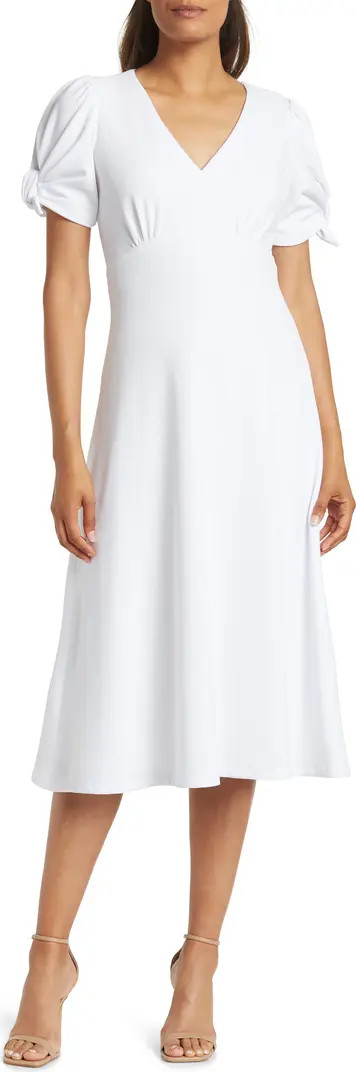 Calvin Klein V-Neck Tie Short Sleeve Midi Dress | Nordstromrack | Nordstrom Rack