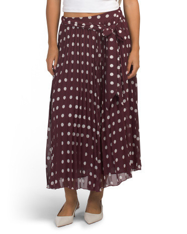 Polka Dot Midi Skirt With Tie Detail for Women | Polyester | Marshalls