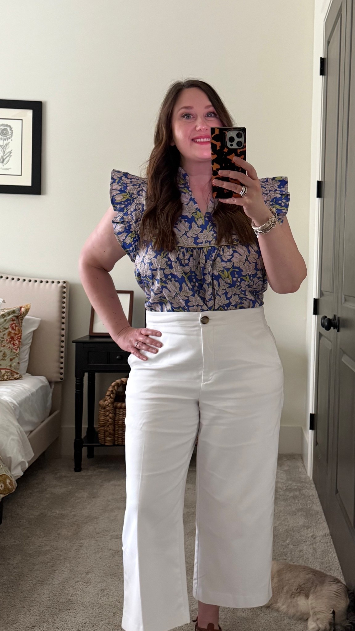 Top is under $50. Flutter sleeve top, white high rise cropped pants, square iPhone case, thong leather sandals, summer style 

#LTKSeasonal #LTKFindsUnder50 #LTKSummerEdit