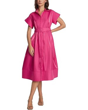 Ladyful Women Casual Button Down Shirt Dress Short Wing Sleeve Buiness Midi Shirt Dress with Belt... | Amazon (US)