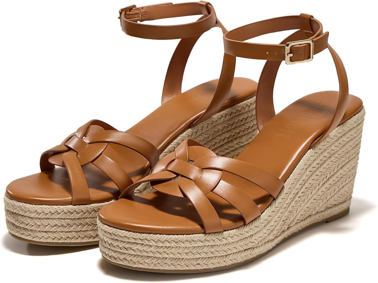 Women's Open Toe Strappy Wedge Espadrilles Sandals Platform Sandal Summer Slide Shoes | Amazon (US)