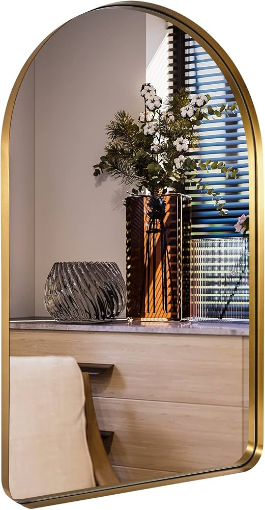 ANDY STAR Arched Mirror, 22" x 35" Gold Bathroom Mirror in Stainless Steel Metal Frame, Arch Top ... | Amazon (US)