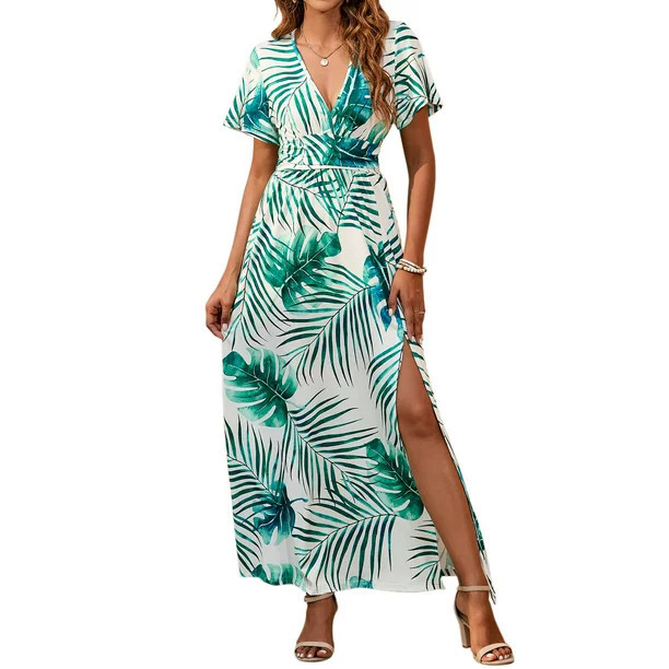 Maxi Dresses for Women Mother's Day Tropical Print Summer Dresses Rayon Sexy Sun Dresses Shermie | Walmart (US)