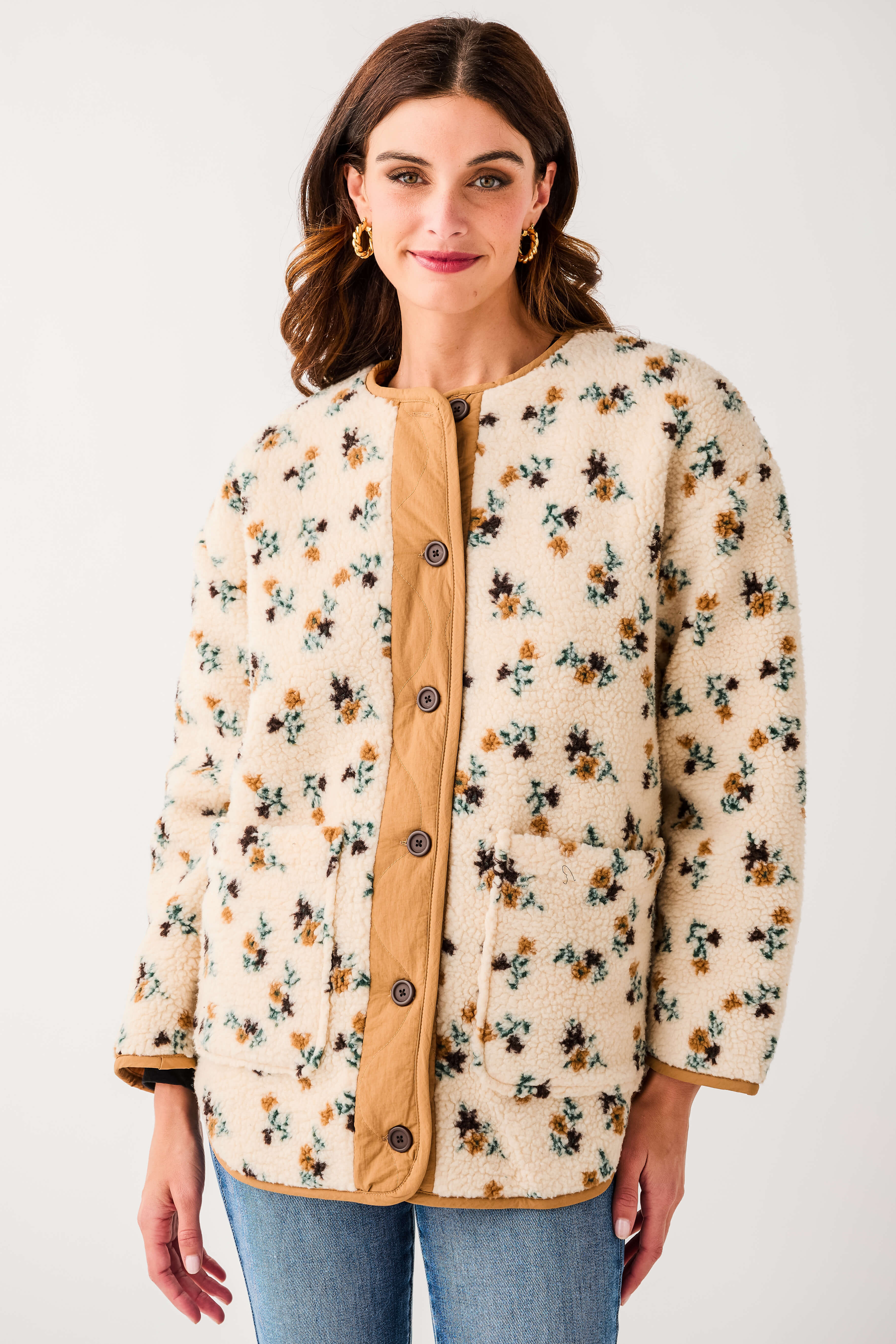 RD Style Sophia Sherpa Button Front Jacket | Social Threads
