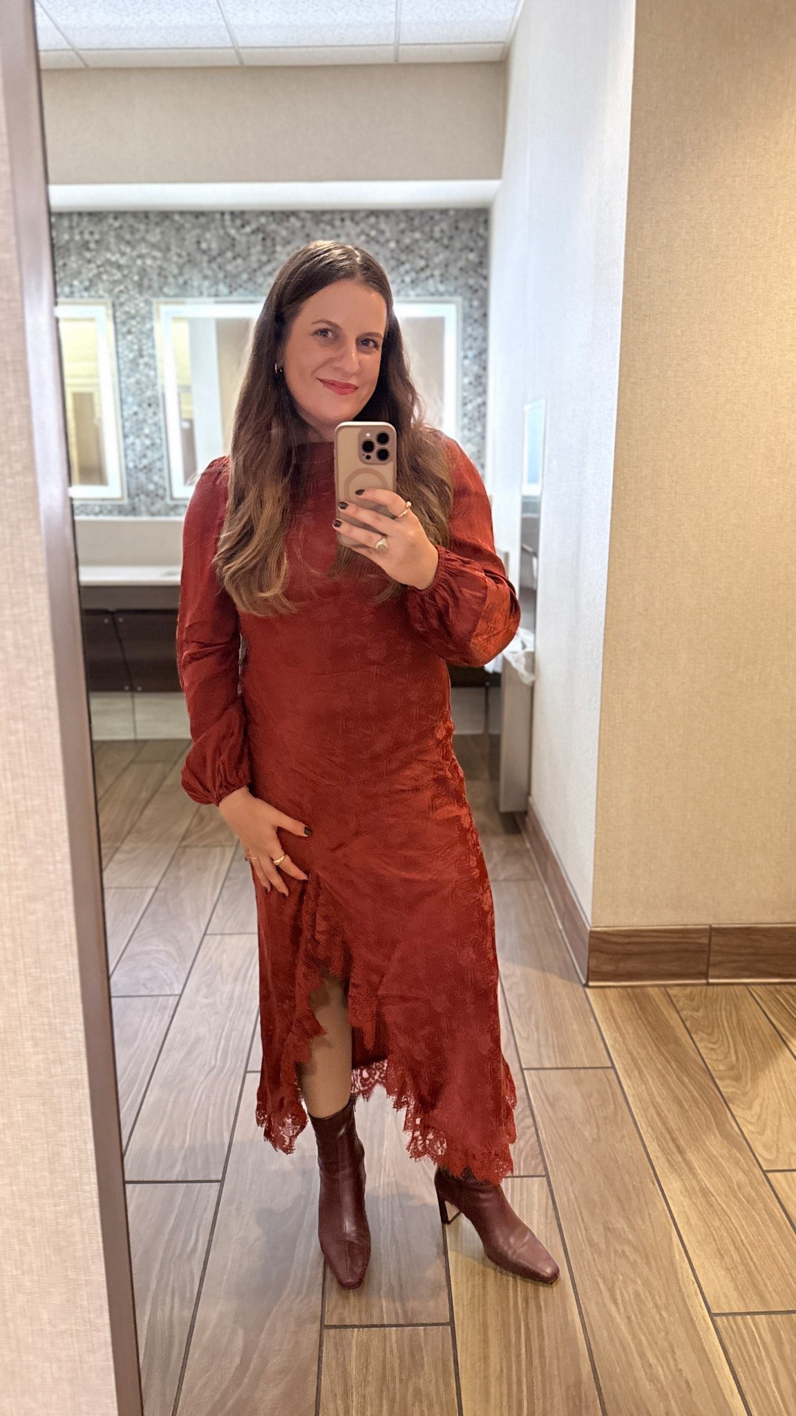 Found the best fall wedding guest dress 🍂🍁
Add some cute booties in burgundy or a dark brown, some earthy and gold accessories and you are on your way!
I ordered the small. I am 5’2, 34DD for reference - thought this dress would at least touch the ground while barefoot but it didn’t so I would say it’s petite friendly. Also all my jewelry was from the brand Lovisa not available on LTK  

#LTKootd #LTKWedding #LTKSeasonal